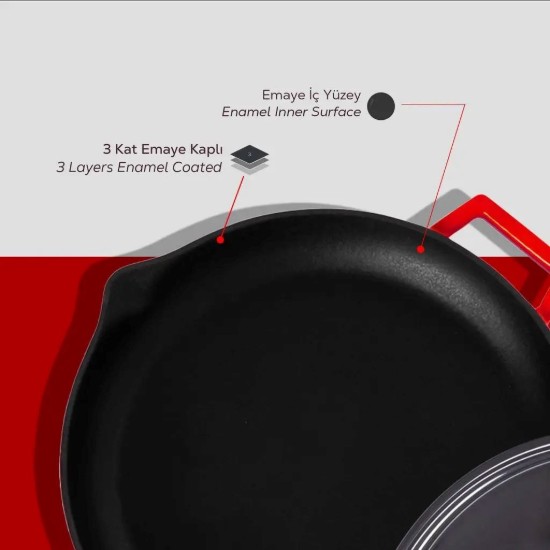 Tigaie cu capac, 30cm, "Glaze", Rosu  - LAVA