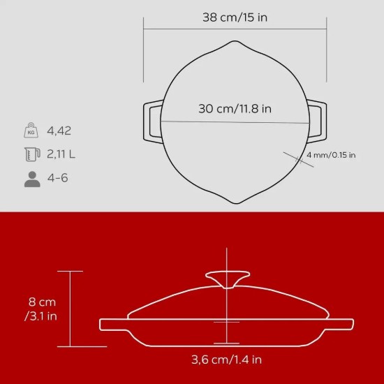 Tigaie cu capac, 30cm, "Glaze", Rosu  - LAVA