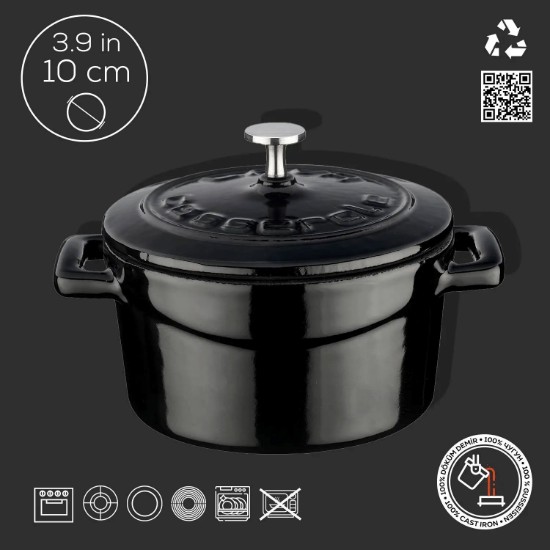 Mini-cratita fonta, 10cm/0,35L, "Folk", Negru - LAVA