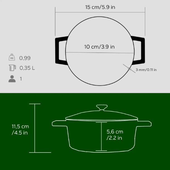 Mini-cratita fonta, 10cm/0,35L, "Folk", Verde - LAVA
