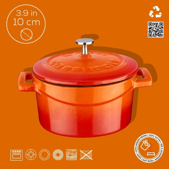 Mini-cratita fonta, 10cm/0,35L, "Folk", Portocaliu - LAVA