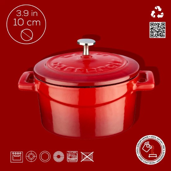 Mini-cratita fonta, 10cm/0,35L, "Folk", Rosu - LAVA