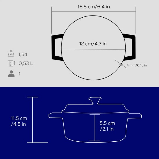 Mini-cratita fonta, 12cm/0,53L, "Trendy", Albastru - LAVA