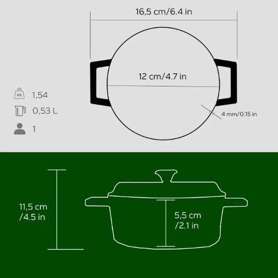 Mini-cratita fonta, 12cm/0,53L, "Trendy", Verde - LAVA