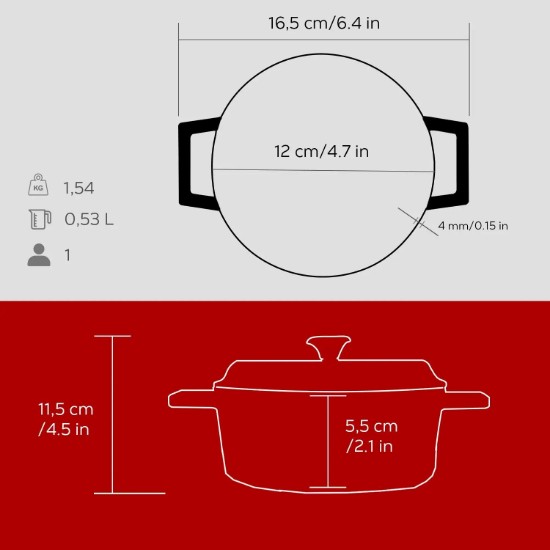 Mini-cratita fonta, 12cm/0,53L, "Trendy", Rosu - LAVA