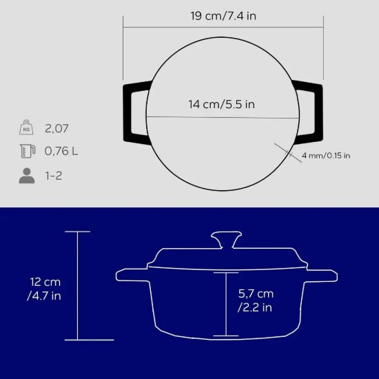 Cratita fonta, 14cm/0,8L "Trendy", Albastru - LAVA