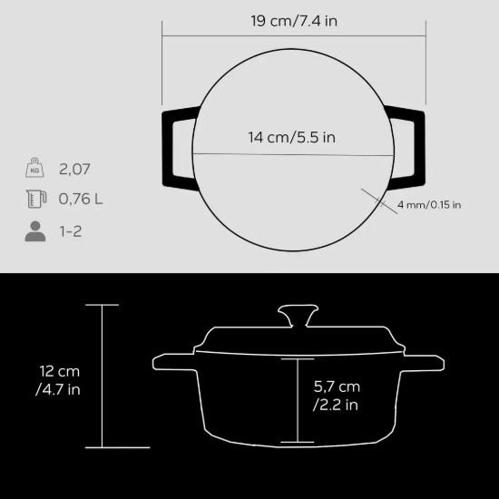 Cratita fonta, 14cm/0,8L "Trendy", Negru - LAVA