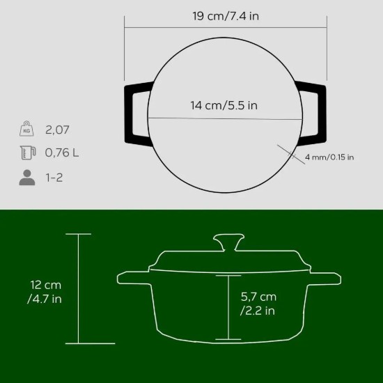 Cratita fonta, 14cm/0,8L, "Trendy", Verde - LAVA