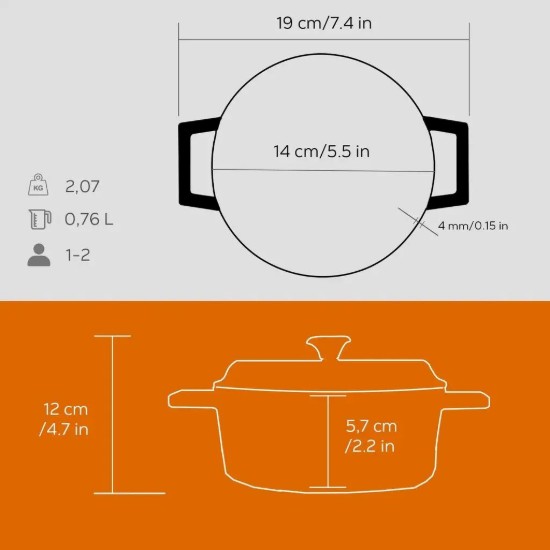 Cratita fonta, 14cm/0,8L, "Trendy", Portocaliu - LAVA