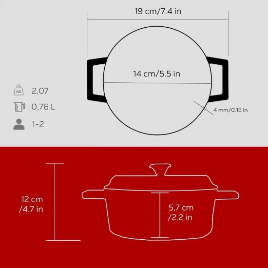 Cratita fonta, 14cm/0,8L "Trendy", Rosu - LAVA