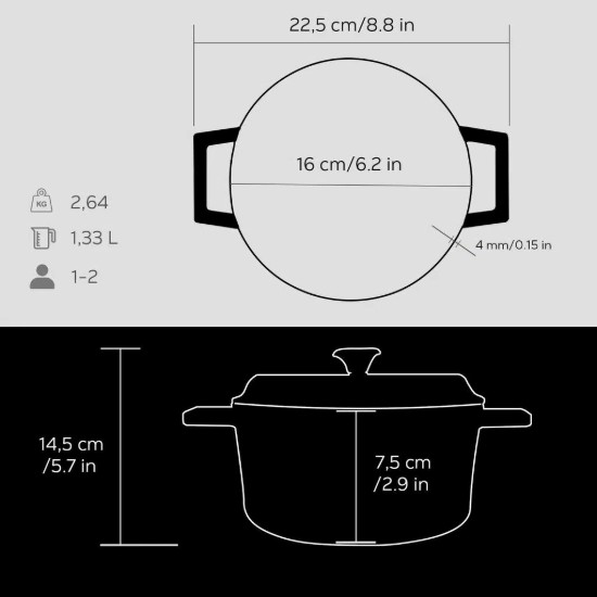 Cratita fonta, 16cm/1,33L, "Trendy", Negru - LAVA
