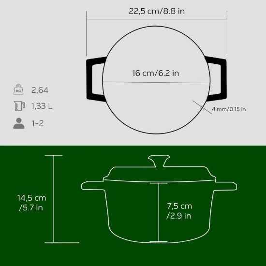 Cratita fonta, 16cm/1,33L, "Trendy", Verde - LAVA