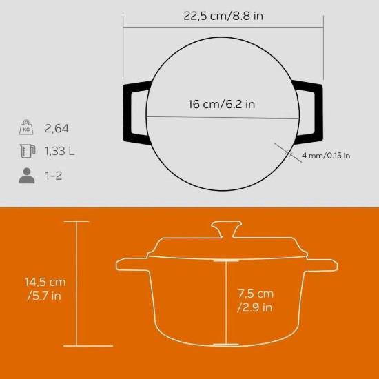 Cratita fonta, 16cm/1,33L, "Trendy", Portocaliu - LAVA