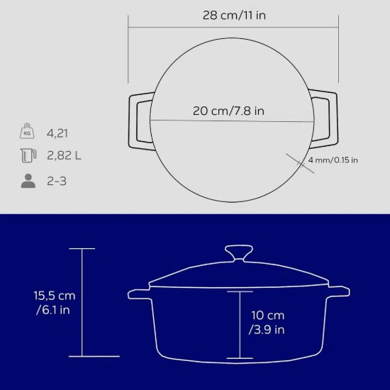 Cratita fonta, 20cm/2,82L, "Folk", Albastru - LAVA