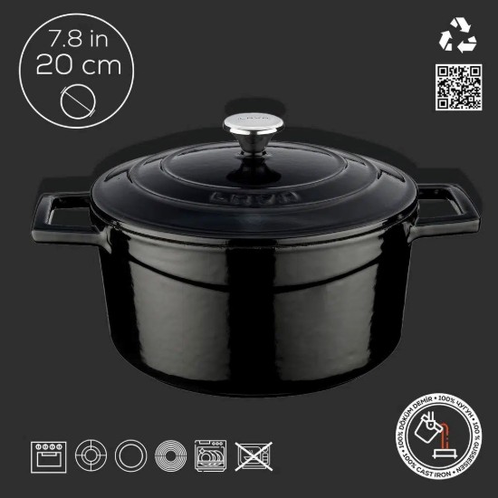 Cratita fonta, 20cm/2,82L, "Folk", Negru - LAVA