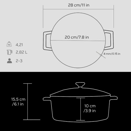 Cratita fonta, 20cm/2,82L, "Folk", Negru - LAVA