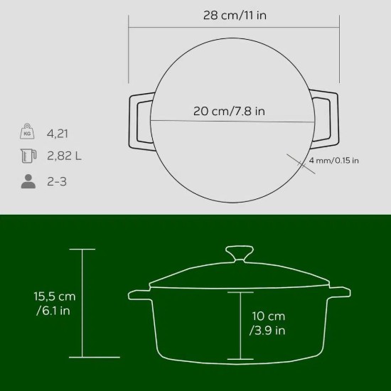 Cratita fonta, 20cm/2,82L, "Folk", Verde - LAVA