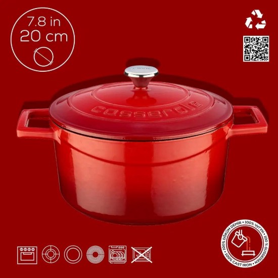 Cratita fonta, 20cm/2,82L, "Folk", Rosu - LAVA