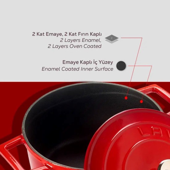 Cratita fonta, 20cm/2,82L, "Folk", Rosu - LAVA