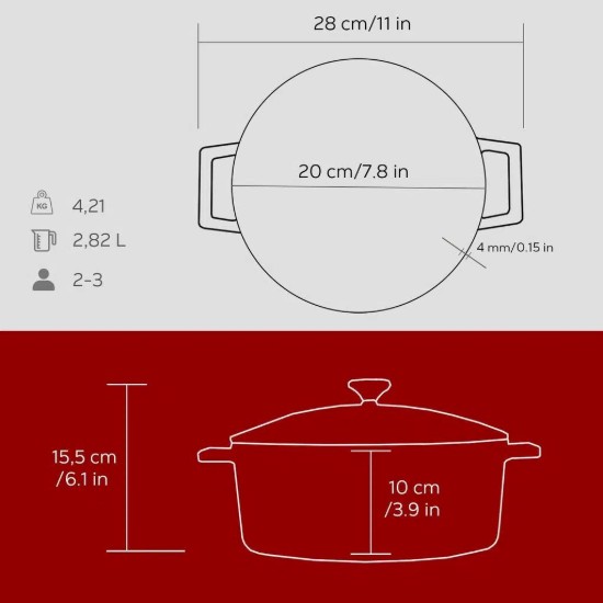 Cratita fonta, 20cm/2,82L, "Folk", Rosu - LAVA