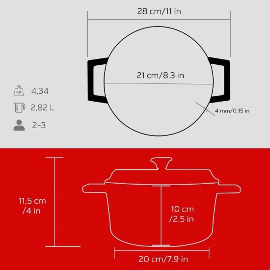 Cratita fonta, 20cm/2,82L, "Trendy", Rosu  - LAVA