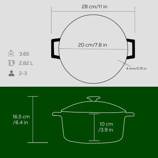 Cratita fonta, 20cm/2,82L, "Glaze", Verde - LAVA