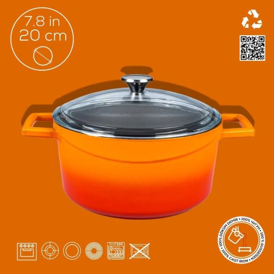 Cratita fonta, 20cm/2,82L, "Glaze", Portocaliu - LAVA