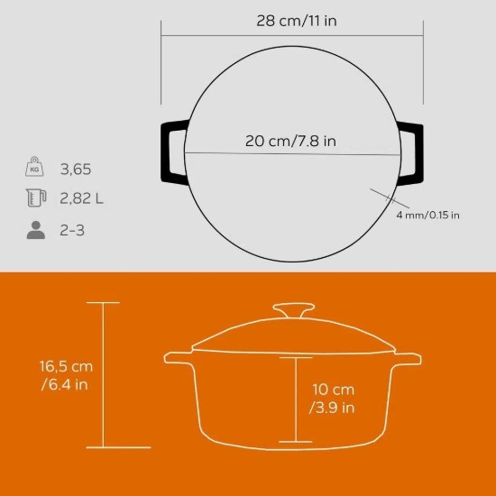 Cratita fonta, 20cm/2,82L, "Glaze", Portocaliu - LAVA