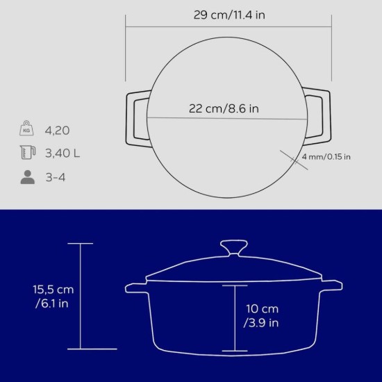 Cratita fonta, 22cm/3,4L, "Folk", Albastru - LAVA
