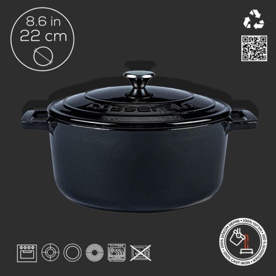 Cratita fonta, 22cm/3,4L, "Folk", Negru - LAVA