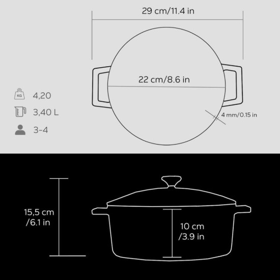 Cratita fonta, 22cm/3,4L, "Folk", Negru - LAVA