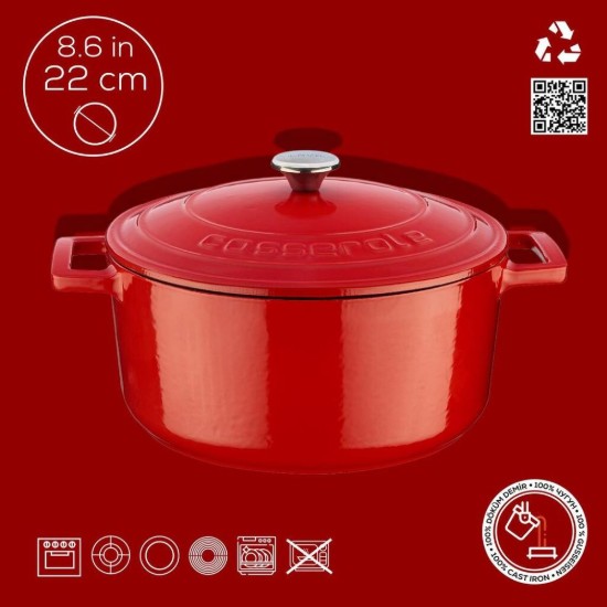 Cratita fonta, 22cm/3,4L, "Folk", Rosu  - LAVA