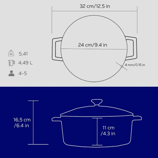Cratita fonta, 24cm/4,5L, "Folk", Albastru - LAVA
