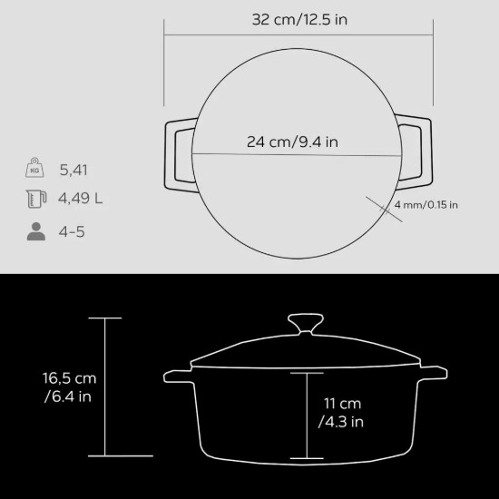 Cratita fonta, 24cm/4,5L, "Folk", Negru - LAVA