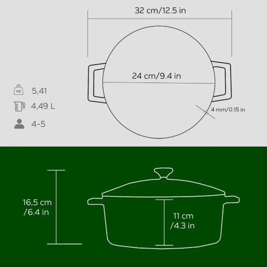Cratita fonta, 24cm/4,5L, "Folk", Verde - LAVA