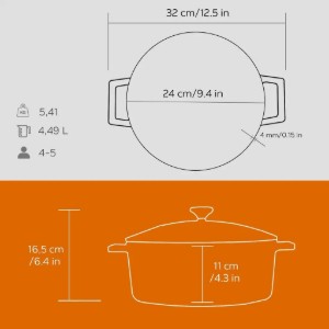 Cratita fonta, 24cm/4,5L, "Folk", Portocaliu - LAVA