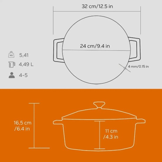 Cratita fonta, 24cm/4,5L, "Folk", Portocaliu - LAVA