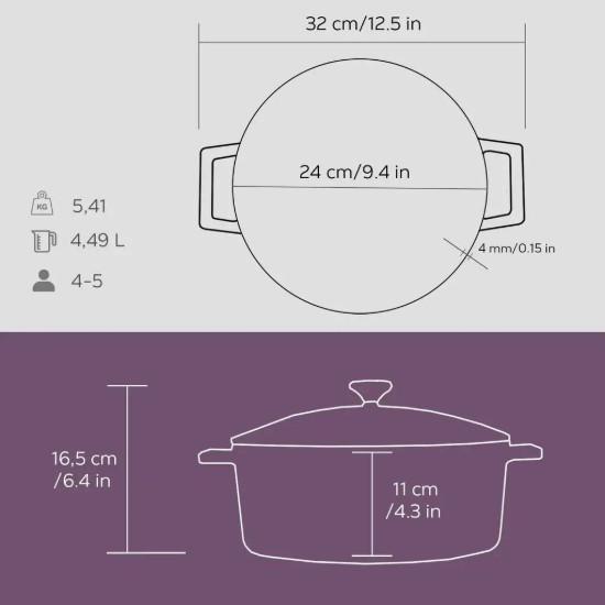 Cratita fonta, 24cm/4,5L, "Folk", Mov - LAVA