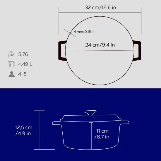 Cratita fonta, 24cm/4,5L, "Trendy", Albastru - LAVA