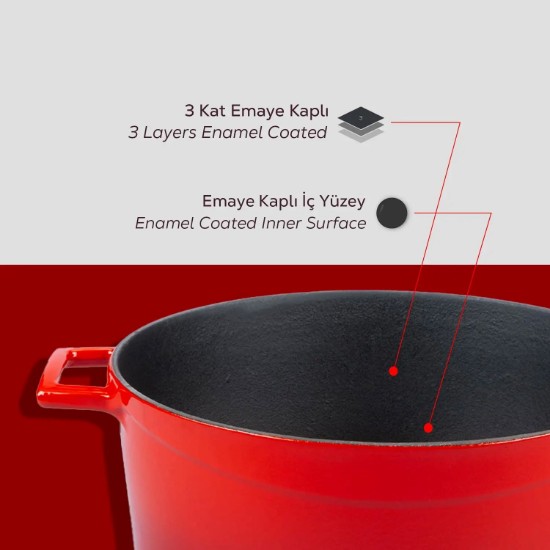 Cratita fonta, 28cm/6,7L, "Glaze", Rosu  - LAVA