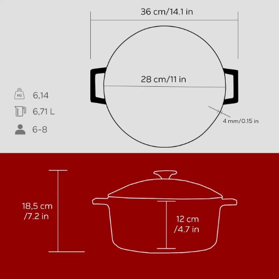 Cratita fonta, 28cm/6,7L, "Glaze", Rosu  - LAVA