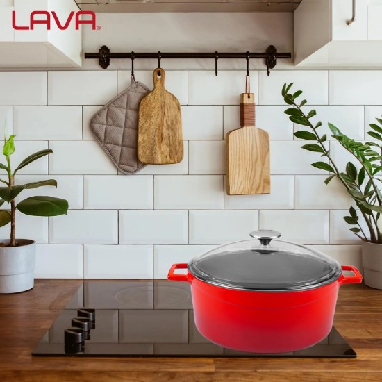 Cratita fonta, 28cm/6,7L, "Glaze", Rosu  - LAVA