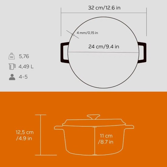 Cratita fonta, 24cm/4,5L, "Trendy", Portocaliu - LAVA