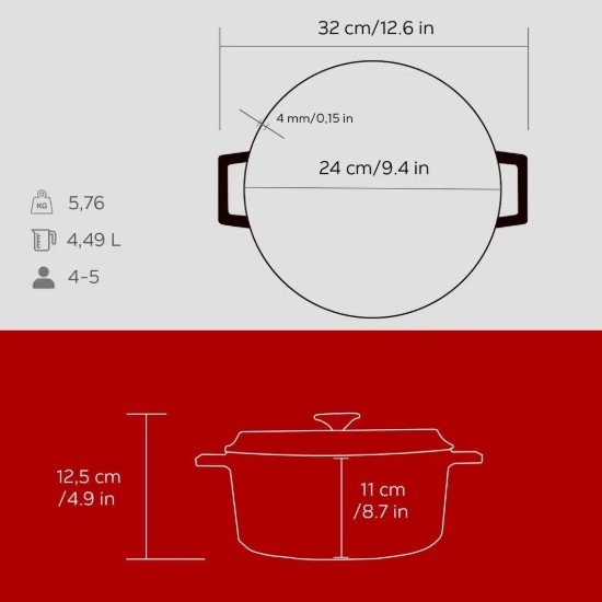 Cratita fonta, 24cm/4,5L, "Trendy", Rosu  - LAVA