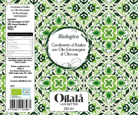 Ulei de măsline extravirgin organic cu aromă de busuioc, 250 ml ℮, Oilalá