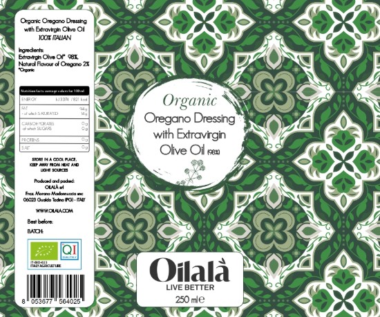 Ulei de măsline extravirgin organic cu aromă de oregano, 250 ml ℮, Oilalá