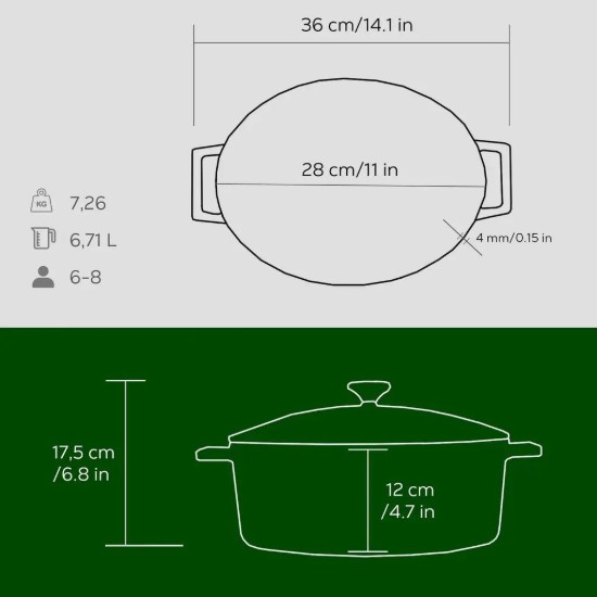 Cratita fonta, 28cm/6,7L, "Folk", Verde - LAVA