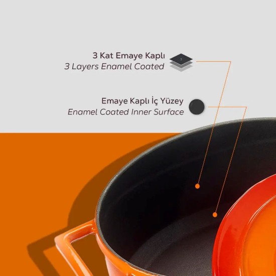 Cratita fonta, 28cm/6,7L, "Folk", Portocaliu - LAVA