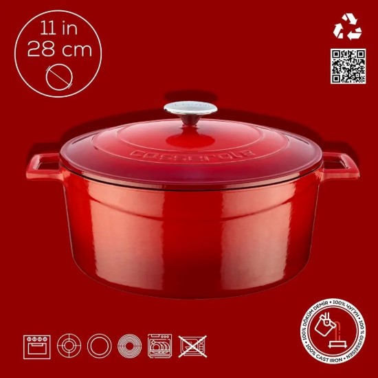 Cratita fonta, 28cm/6,7L, "Folk", Rosu  - LAVA