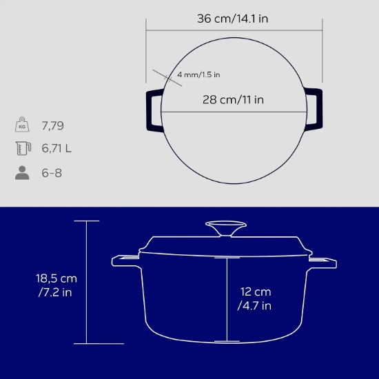 Cratita fonta, 28cm/6,7L, "Trendy", Albastru - LAVA